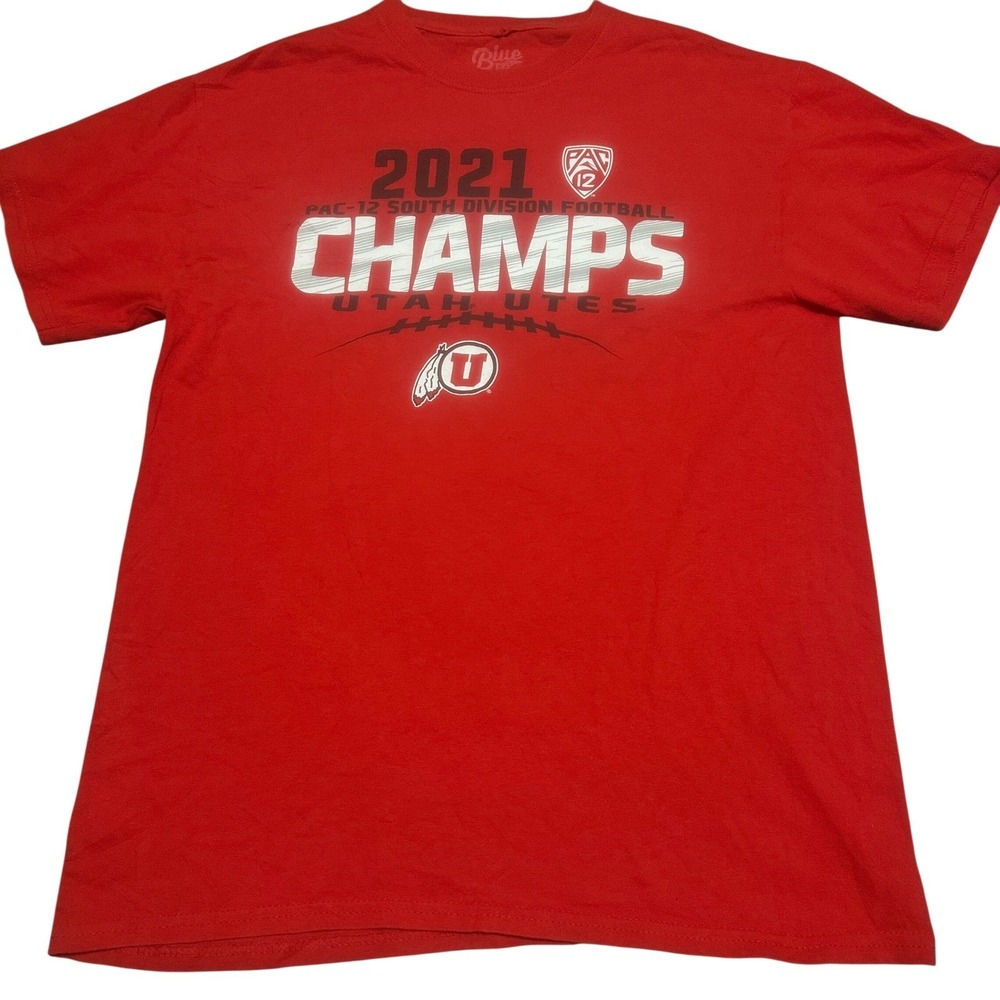 Blue 84 Mens Utah Utes 2021 Pac-12 South Champs T-Shirt‎ M Red Football Tee